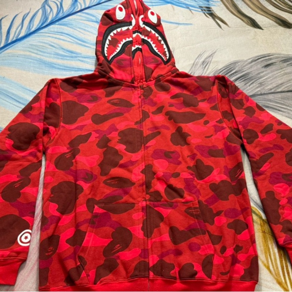 Bape Double Hooded Full Zip Red Camouflage